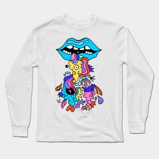 Blue Lips Long Sleeve T-Shirt